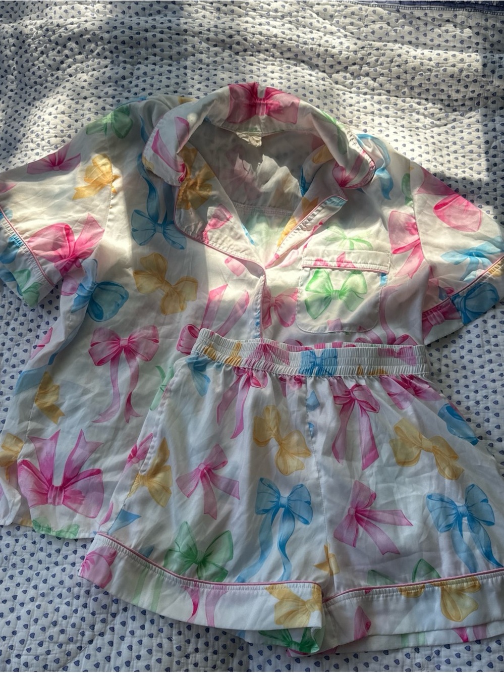 Roller Rabbit White Pajama Set with Pastel Bow Print